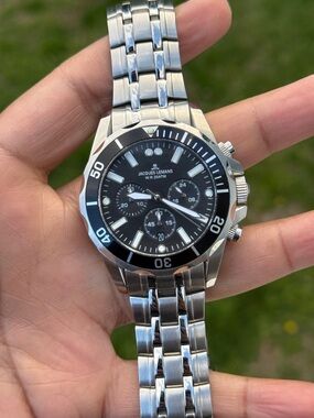 Jacques Lemans Silver and Black Chronograph Dive Watch men’s